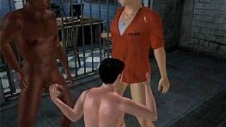 A sexy gay 3D prison threesome with inmates fucking porn video